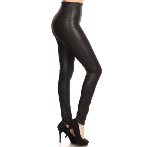 Black Faux Leather High Waist Leggings - Picture 4 of 5